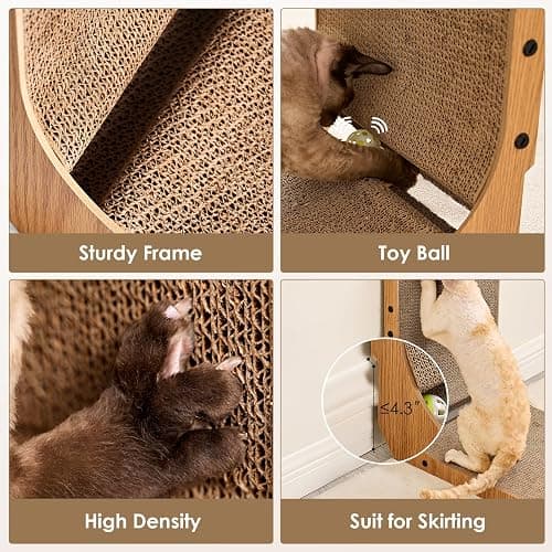 EHEYCIGA Cardboard Cat Scratcher for Indoor Cats, 26.8 Inch L Shaped Vertical Cat Scratching Board with Ball Cat Toy, Large Cat Scratcher Pad, Brown thumbnail 5
