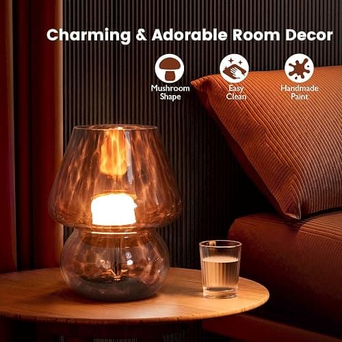 ULAROOM USB Plug-in Vintage Mushroom Lamp Small Bedside Table Lamp with 3 Temperature LED Bulb,Free Dimming Nights Light for Bedroom/Living Room/Entryway/Corner Decor New Home Gift (Golden Amber) thumbnail 4