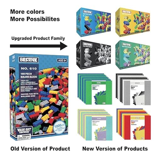 Building Bricks 1000 Pieces in Black, Dark Grey, Light Grey & White, Classic General Building Blocks Toys for Boys & Girls, Bulk Basic Brick Tiles for Adult's Building Projects thumbnail 7