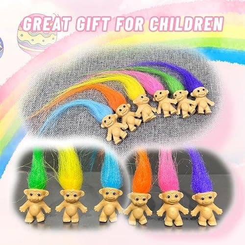 12pcs Long-haired Mini Troll Dolls, Assorted Hair Colors, 0.78" Bodies, 2" Hair. Cake Toppers, Action Figures, School Project, Arts and Crafts, Party Favors thumbnail 5
