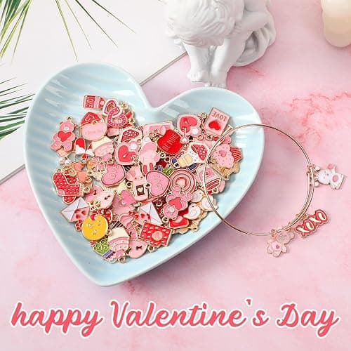 SANNIX 110pcs 55 Pairs Valentine's Day Charms - Gold Enamel Heart Charms - Pink, Red, White - DIY Craft Bracelets, Necklace, Earrings - Jewelry Making - Valentine's Day Gifts thumbnail 6