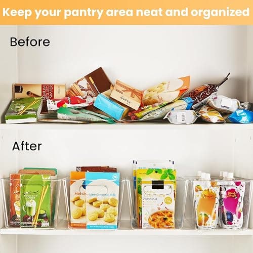 YIHONG 6 Pack Clear Pantry Organizer Bins, Plastic Containers with Handle for Kitchen,Freezer,Cabinet,Closet,Bathroom Under Sink Storage thumbnail 4