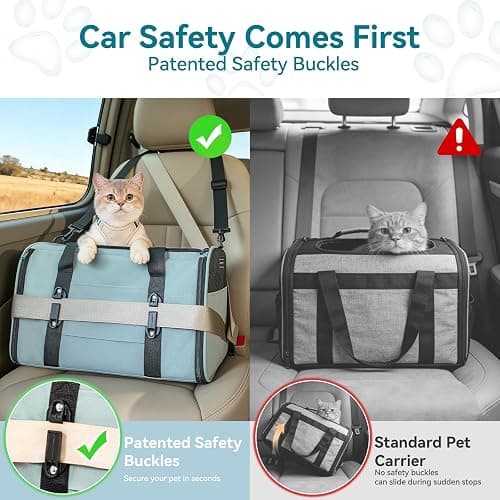 PETSFIT Soft-Sided Cat Carrier with Patented Safety Buckles, Lockable Zippers & Safety Tether,Escape-Resistant Travel Pet Carrier for Car Rides & Vet Visits, Airline Approved Under-Seat, Up to 12 lbs thumbnail 2