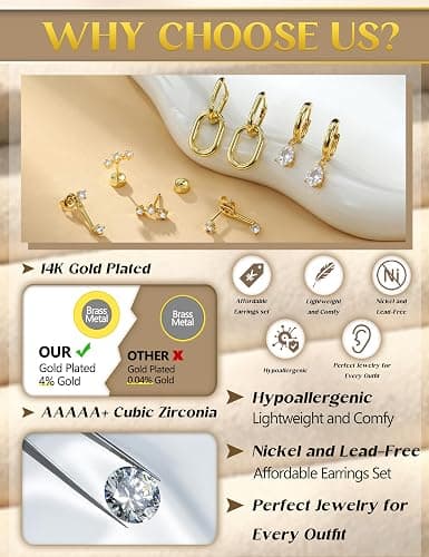 LOYALLOOK 11Pairs Gold Hoop Earrings for Women-Hypoallergenic Surgical Steel Earrings 14K Gold Plated Cartilage Earring Sets for Multiple Piercing Trendy Earring Stacks Flat Back Stud Hoops thumbnail 4