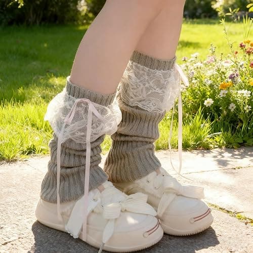 DUOJINSANXI 2Pcs Leg Warmers Y2k, Cute Leg Warmers for Women Girls, Bows Lace Harajuku Costume Warm Socks Accessories thumbnail 5