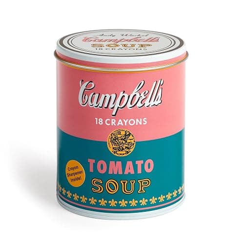 Mudpuppy Andy Warhol Inspired Extra Thick Crayons and Sharpener Set in Soup Can Shaped Tin, Pink,Yellow thumbnail 2