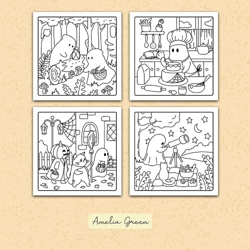 Spooky Cozy: Cute & Simple Coloring Book for Adults and Teens Featuring Adorable Characters, Creepy Creatures and Cozy Hygge Scenes for Relaxation thumbnail 2