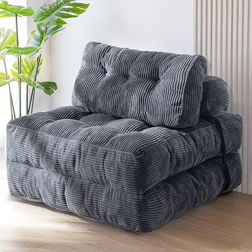 MAXYOYO Folding Sofa Bed, Convertible Chair Bed with Pillow | Foldable Couch with Back Support, Portable Fold Out Chair Comfy Floor Sofa for Living Room Bedroom, Dark Grey, Single - Image 1