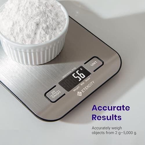 Etekcity Food Kitchen Scale, Digital Grams and Ounces for Weight Loss, Baking, Cooking, Keto and Meal Prep, LCD Display, Medium, 304 Stainless Steel thumbnail 2