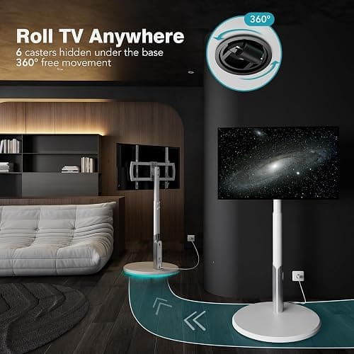 LLDEPLL Floor Mobile TV Stand with Power Outlet, Rolling TV Cart for 27-65 Inch OLED LED Monitors, 6 Levels of Height Adjustment, Ambient Lighting on The Bottom Wheels Holds up to 88lbs, 400x400mm thumbnail 2