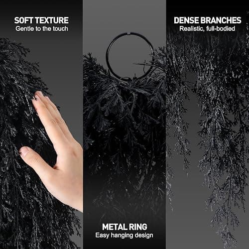 Suncalla 20" Black Halloween Artificial Wreath - Halloween Cedar Wreath Spooky Party Decorations for Front Door Indoor Outdoor Wall Window Porch thumbnail 3