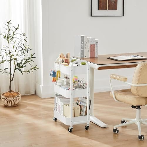 MAX Houser 3-Tier Rolling Utility Cart with Caster Wheels,Easy Assembly, for Kitchen, Bathroom (White) thumbnail 6