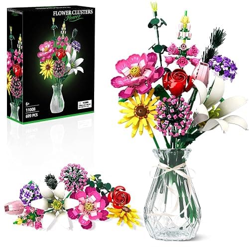 Utbttor Flowers Bouquet Building Set, Flower Botanical Collection Building Kit Toys Office Home Decoration, Valentine Day, Birthday, Mother's Day, for Him and Her Kids Adults(No Vase)-699Pcs - Image 1