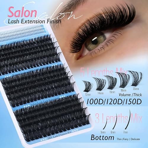 CORUSCATE Lash Clusters 100D120D150D with Bottom Lash, Cluster Eyelash Extensions Long 12-20mm DIY Cluster Lashes Thick Eyelash Clusters Volume Individual Lashes Extension 390pcs D Curl Eyelashes thumbnail 3