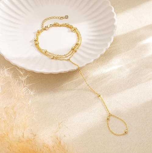Picuzzy 14k Gold Plated Hand Chain for Women,Trendy Ring Bracelet Hand Chain Non Tarnish Beaded Cubic Zircon Infinity Finger Ring Slave Bracelet Stack Jewelry Gifts for Women thumbnail 8