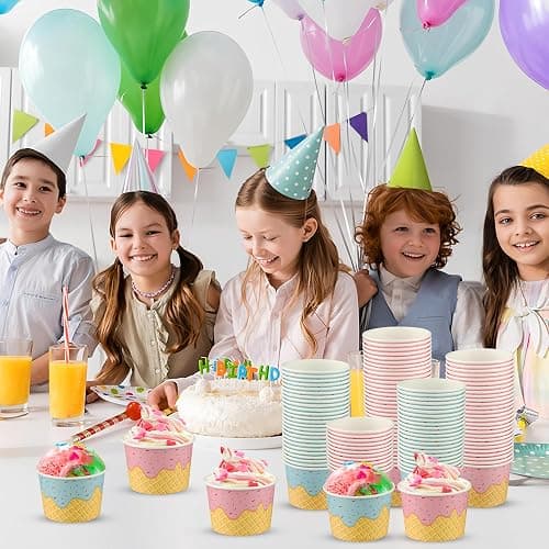 50 Pack Paper Ice Cream Cups 9oz Dessert Paper Bowls Disposable Ice Cream Party Bowls 2 Designs Treat Snack Cups for Hot or Cold Food Sundae Frozen Yogurt Soup Party Supplies thumbnail 7