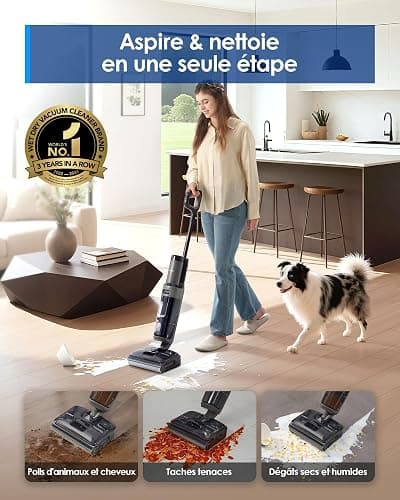 Tineco Floor One i6 Stretch Aspirateur Laveur 20 000Pa 40 Min Plat à 180° | Nettoyage Deux Bords, 40 Min d'autonomie, séchage 5 Min 85°C thumbnail 2