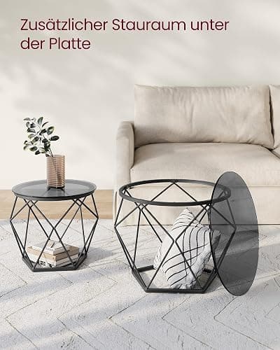 VASAGLE Couchtisch rund, 2er Set, Wohnzimmertisch, Beistelltisch, modern, abnehmbare Tischplatte, für Wohnzimmer, schiefergrau-tintenschwarz LGT040B03 - Schiefergrau + Tintenschwarz thumbnail 6