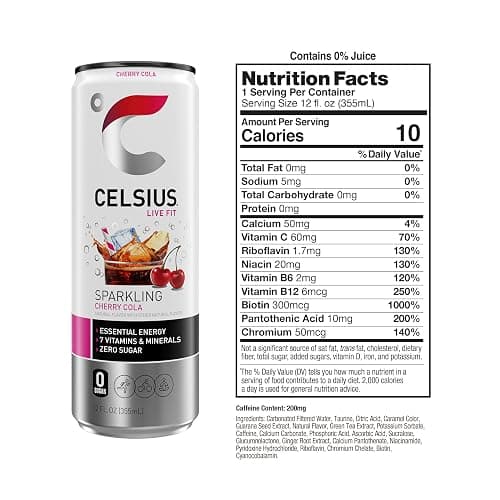 CELSIUS Sparkling Cherry Cola, Sugar Free Energy Drink, 12 Fl Oz (Pack of 12) thumbnail 2