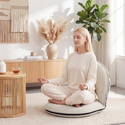 Xuhal Floor Chair with Back Support Adjustable 5 Foldable Position Floor Seat Thick Padded Tatami Seat Flexible Bleacher Recliner for Living Room Beach Bedroom Adults Meditation Reading Gaming(White) thumbnail 3