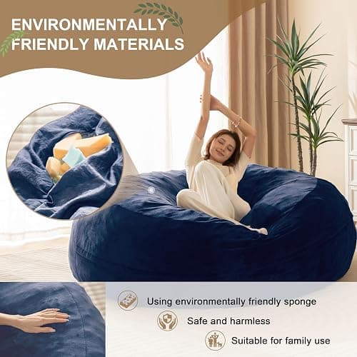XOFUGEM Bean Bag Chair for Adults,5FT Oversize Floor Bean Bags Offers Ample Space for Adults,Memory Foam Giant Bean Bags,Lounger Versatile Design Suits Any Room,Movie Nights,Reading (Blue, 5FT) thumbnail 3