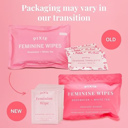 Pixie Feminine Wipes – Naturally Scented Rosewater + White Tea – Flushable, Biodegradable & pH Balanced – Individually Wrapped Wipes for On-The-Go – Cleaner for Menstrual Cups & Discs (2 Packs of 20) thumbnail 3