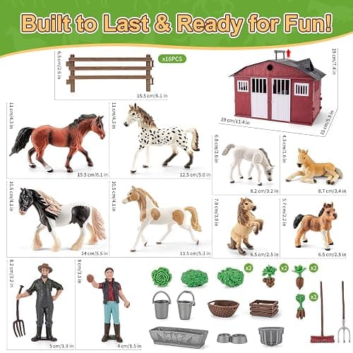 THINKBAY 47PCS Horse Toys Stable Playset with Farm Fences for Girls Boys, Solid Plastic Horse Stable with a Handle, Farm Animal Barn Toys Horse Figurines for Kids, Birthday Gift Cake Toppers thumbnail 6