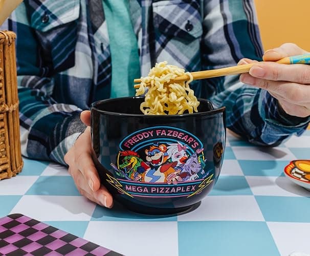 Silver Buffalo Five Nights At Freddy's Mega Pizzaplex Ceramic Ramen Dinnerware Set | Includes 20-Ounce Noodle Bowl and Wooden Chopsticks thumbnail 5