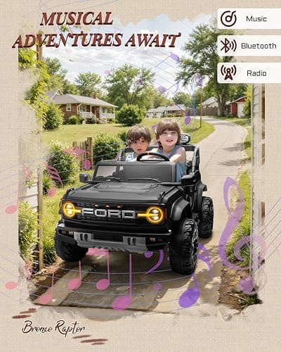 First Ride On 24V Ride on Toys for Big Kids, Licensed Ford Bronco Raptor Electric Car 2 Seater with Remote Control, Kids Ride on Cars w/ 2-Seater, 4.3 Mph Max Speed, Soft Start Function (24V, Black) thumbnail 6