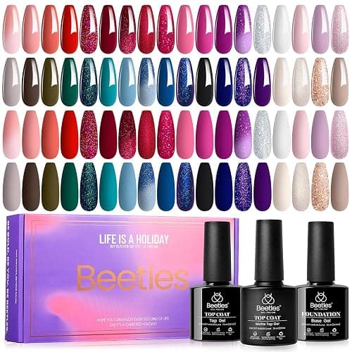 Beetles Winter Gel Polish Set 39Pcs Red Burgundy Blue Green Nude Pink Purple Gel Nail Polish with Base Top Coat for Manicure Lovers DIY at Home UV LED Needed Gift for Women Enchanted Jewelry - Image 1