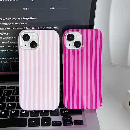 Yeddabox for iPhone 15 Case Cute Striped Phone Case Soft TPU Slim Shockproof Phone Cover for Women Girls, Pink thumbnail 6