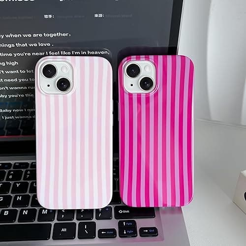 Yeddabox for iPhone 14 Case Cute Striped Phone Case Soft TPU Slim Shockproof Phone Cover for Women Girls, Pink thumbnail 7