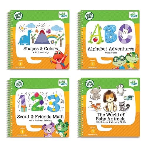 LeapFrog LeapStart Preschool 4-in-1 Activity Book Bundle with ABC, Shapes & Colors, Math, Animals - Image 1