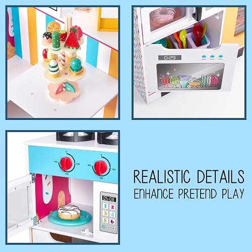 Lil' Jumbl Wooden Ice Cream Parlor Playset, Interactive Diner Set, Ages 3+ | Lets kids run a pretend dessert shop with cash register, freezer, sink, and menu boards for imaginative fun. thumbnail 9