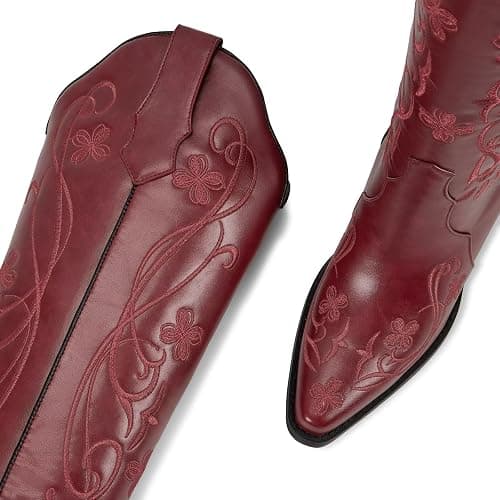 wetkiss Cowboy Boots for Women Knee High Cowgirl Boots, Western Boots with Floral Embroidered Pointed Toe Chunky Heel Pull On Retro Vintage Classic Tall Boots for Ladies thumbnail 4