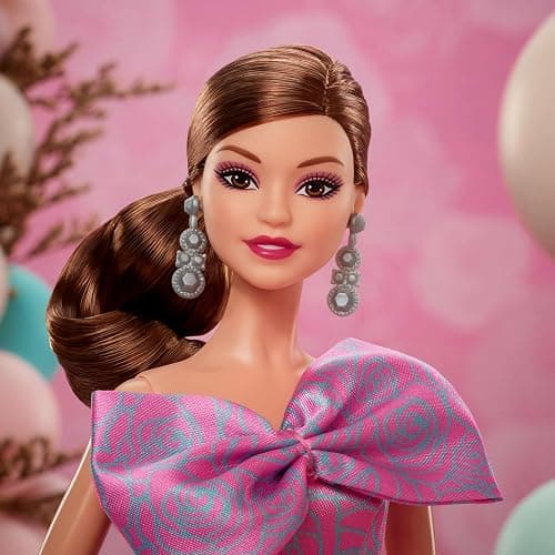 Barbie Signature Birthday Wishes Doll, Collectible Fashion Doll in Satiny, Pink Dress with Wavy Brown Hair thumbnail 2
