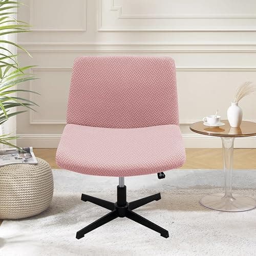 FUANGUI Criss Cross Chair Cover, Stretch Mid Back Wide Armless Accent Chair Slipcover, Exquisite Vanity Chair Cover for Dorm Home Desk Office Chair - Knitted Pink thumbnail 2