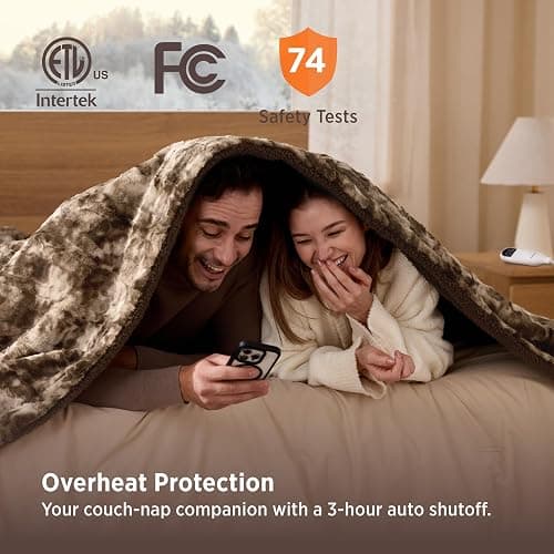 Bedsure Faux Fur Tie-Dye Heated Blanket Queen Size with Dual Control, Brown | Preheat Function,6 Heat/6 Timer Settings, 8H Auto Shut-Off, ETL/FCC, Soft Faux Fur Sherpa, Machine Washable, 84x90in thumbnail 7