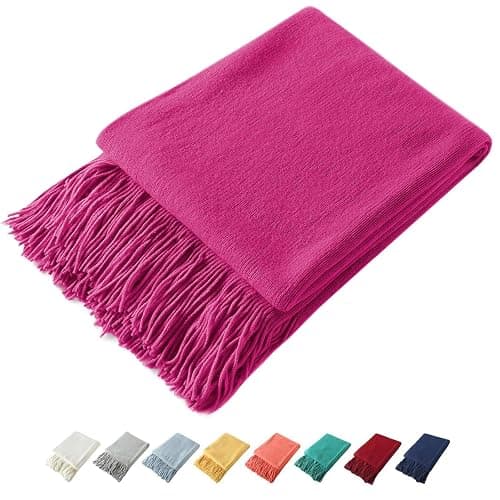 Homiest Dark Pink Knitted Throw Blanket with Fringe, 50x60 Inch | Pure Acrylic, Lightweight & Breathable, All-Season Use, Machine Washable, Wrinkle & Fade Resistant, for Couch Sofa And Bed - Image 1