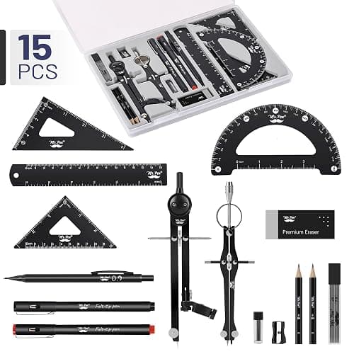Mr. Pen- Professional Geometry Set, 15pcs, Black Geometry Kit for Artists and Students, Geometry Set, Metal Rulers and Compasses, Drawing Tools, Drafting Supplies, Drafting Set, Drafting Tools and Kit thumbnail 3