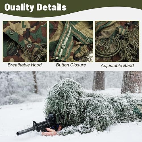 MOPHOTO 5 in 1 Ghillie Suit 3D Camouflage Hunting Suits - Jacket, Pants, Hood, Carry Bag for Adults & Youth, M/L/XL/XXL thumbnail 3