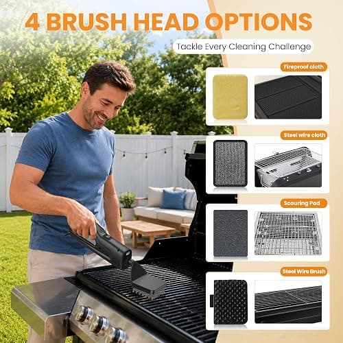 Electric Grill Brush with LED Light, Grill Cleaner for Outdoor Grill（Black） | Reciprocating Cleaning Action, Hot Grill Cleaning, Brushless Motor, 3-5H Runtime, LED Light, Ergonomic Handle, 4 Heads Kit thumbnail 4