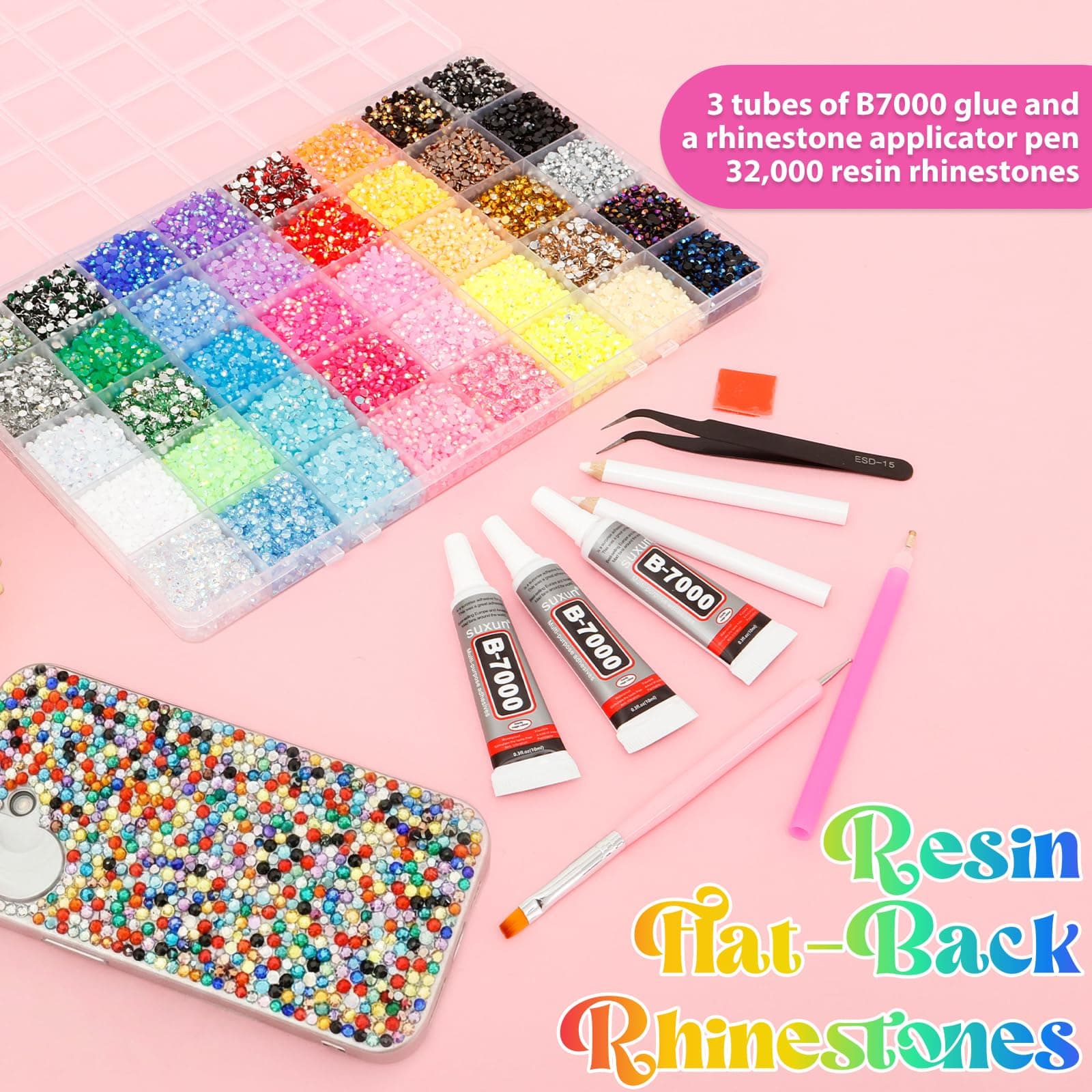 18000/32000/45000 PCS Resin Jelly Rhinestones with Tweezers,Mixed-Color 3mm Flatback Gems, Bedazzling Crystal for DIY Crafts Clothing Tumblers Mugs Shoes Fabric Nail Art for Crafting, Varied Shape (40 colors with 2× Pickup Tool) thumbnail 5