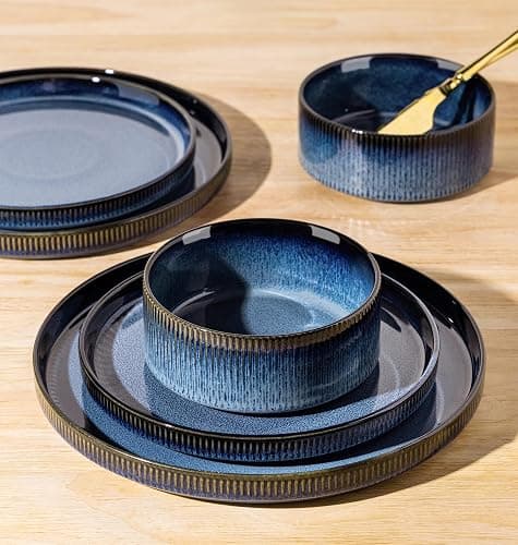 TheTerra Ceramic Dinnerware Sets for 8, 24 Pieces Porcelain Lightweight Speckled Plates and Bowls Sets, Scratch Resistant Dish Set, Oven & Microwave & Dishwasher Safe, Starry Blue thumbnail 5