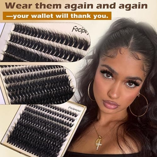 Focipeysa Lash Extension Kit Thick Eyelash Extension Kit 10-18mm Fluff Volume Lash Clusters 200D Individual Eyelashes Kit with Lashes Bond, Lashes Remover, Lash Tweezers, DIY Lash Extension thumbnail 8