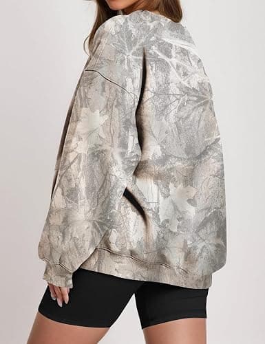JEIBKOUY Womens Camo Sweatshirt Oversized Graphic Maple Leaf Print Crewneck Long Sleeve Y2k Trendy Fall Pullover Hoodies thumbnail 3