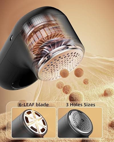 Fabric Shaver Lint Remover, Rechargeable Lint Shaver with 6-Leaf Blades, Sweater Defuzzer, Quickly Remove Fuzz Lint Balls for Clothes, Sweater, Couch, Blanket, Curtain, Wool, Cashmere thumbnail 3