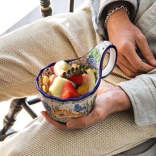 ALMA 2025 Updated Soup Bowl with Long Handle Microwavave Safe,18oz Cereal Bowl, Flower Mug Giftable for Women,Unique Cereal Bowls-Meadow Elegy Theme thumbnail 2
