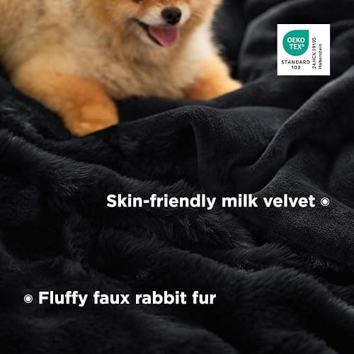 Bedsure GentleSoft Fluffy Faux Fur Throw Blanket for Couch, Soft Fuzzy Bubble Blanket Home Decor Gifts for Bedroom Living Room, Thick Warm Furry Cozy Gifts for Women, Black, 50x60 Inch thumbnail 4