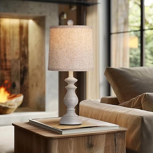PARTPHONER Traditional Table Lamp Set of 2, Rustic Farmhouse Table Lamps for Living Room Bedroom, 22" Bedside Desk Lamps Vintage Nightstand Lamps with Linen Shades, Antique Grey thumbnail 6